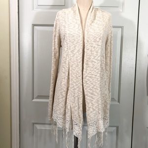 O’Neill Boho Chic Fringes Cotton Crochet Waterfall Cardigan Sweater Size M